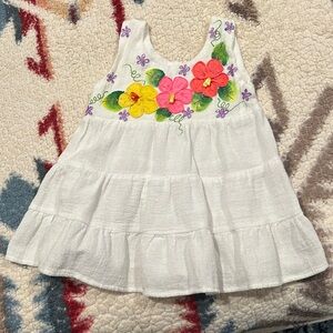 Mexican style white dress with floral accents